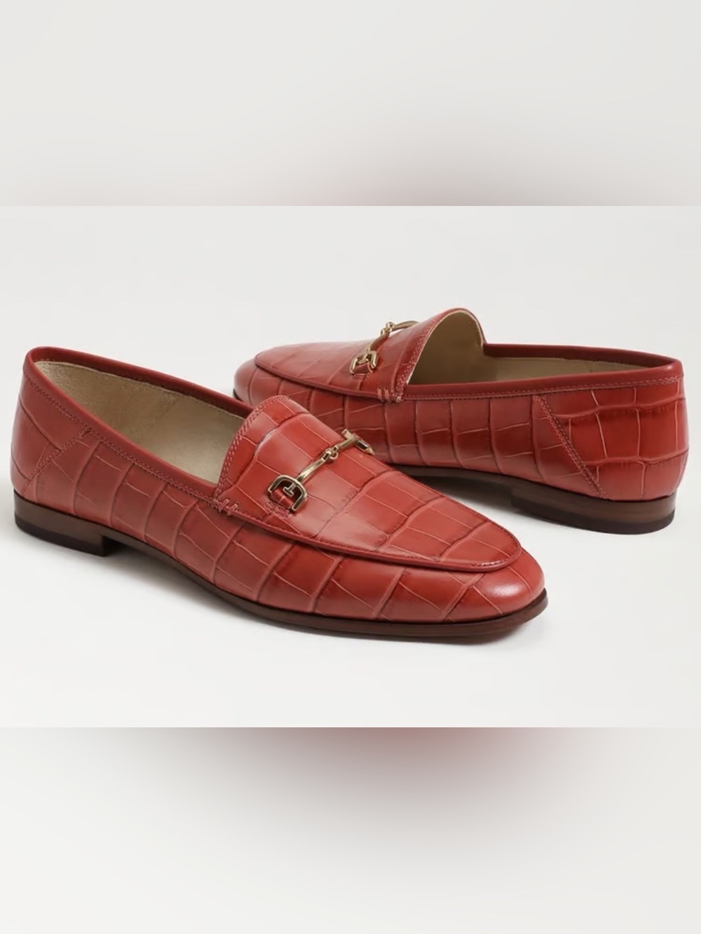 Sam Edelman Red Croc-Embossed Leather Loafers with Gold Bit